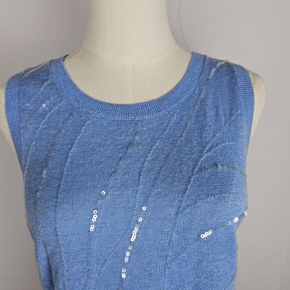 Tommy Bahama Blue Tidal Pool Knit Tank Top Sequin Small  Linen - Picture 1 of 9